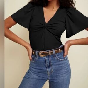 Nation LTD - Revolve Dusty Twisted Flutter Sleeve Tee So Jet Black Nation Size L